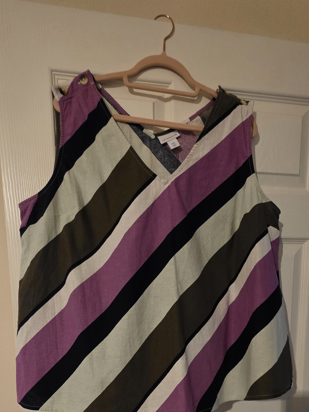 Liz Claiborne Purple, Black & Olive Striped V-Neck Sleeveless Top